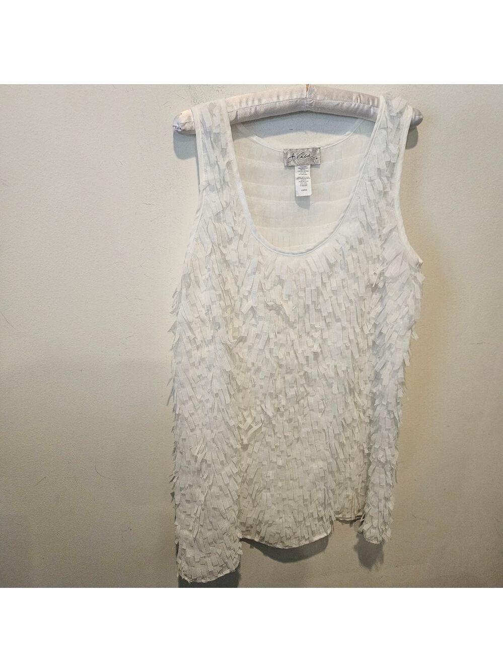 J Valdi Women's White Fringed Mini Dress Swim Cover-Up Size Large - Picture 7 of 9